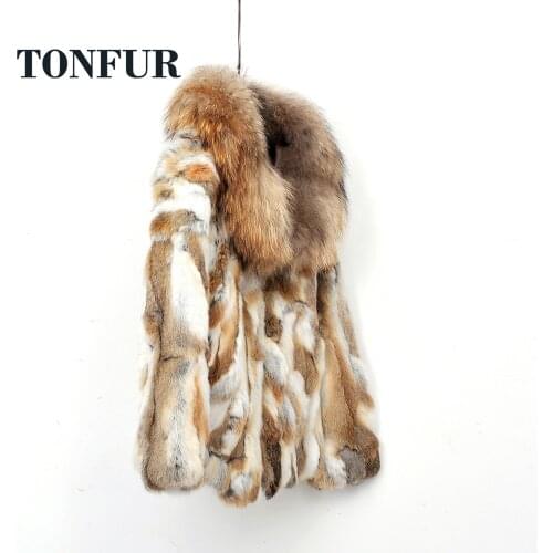 2021 Pure Natural Rabbit Fur Coat For Women with Luxury Big Real Genuine Raccoon Fur Collar Customize Fur Jackets WSR256