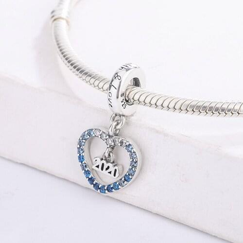 925 Sterling Silver Heart Frame And Numbers 2020 In Elegant Script Dangle Blue CZ Beautiful Ombre Effect Pendant Charm Bracelet