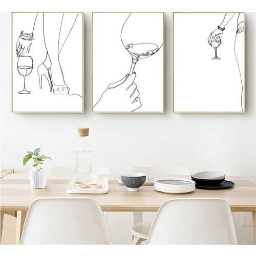 Wine Poster Abstract Woman Body One Line Drawing Prints Wine Lover Bar Decor Gift Minimalist Kitchen Wall Art Canvas Paintings