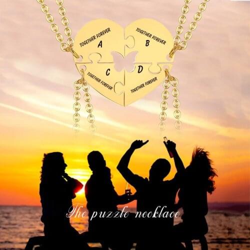 Free Engrave Custom Name Heart Puzzle Necklace 4pieces in One Set Jewelry Personalized Friendship Best Friend Necklace