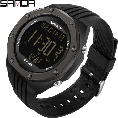 SANDA NEW Fashion Mens Military Watch Multifunctional Sports Waterproof Body Temperature Digital Watch LED Wristwatches 6028