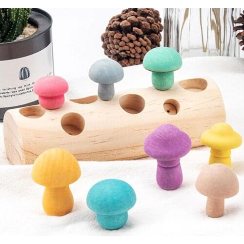 1Pc Wooden Rainbow Blocks Mushroom Picking Game Non-toxic Matching Assembly Developmental Shape Grasp Educatio Early Montes Q0H3