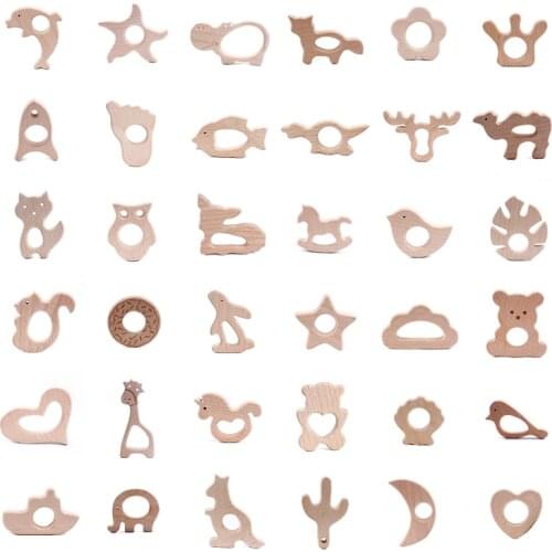 Baby Infant Accesories New Baby Teether Wooden Animal Pacifier Pendants BPA Free Beech Animal Shape Teether Baby Wooden Chew Toy