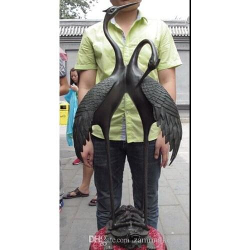 China home Feng Shui Bronze Copper Two Red crowned Crane on Dragon Turtle Statue