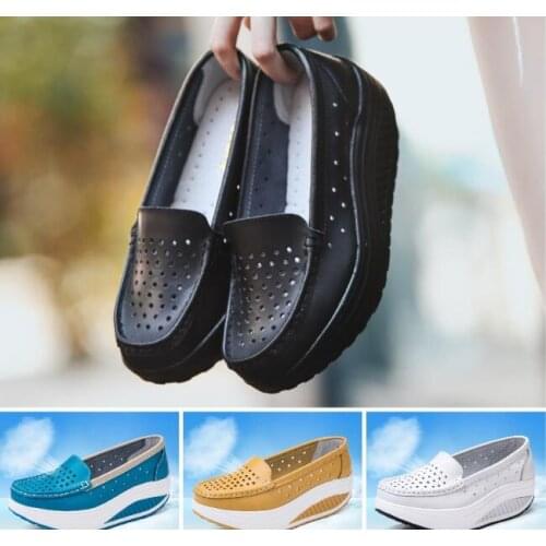 Classic Black Hollow out Shoes Leather Ladies Pump white Work Casual Single Shoes Elegant Fashion Wedge sandals Office Shoes
