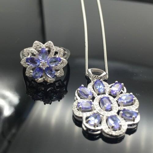 Jewelry romantic tanzanite heart jewelry set natural tanzanite silver ring pendant jewelry set solid silver jewelry set