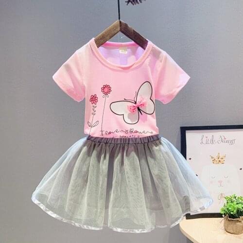 BibiCola children girls sets summer cartoon t-shirt +tutu skirts casual cute lace cotton kids girl clothing suits fashion dress