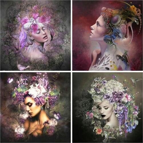 Beauty Diamond Painting Complete Woman Flower Embroidery Girl Portrait Mosaic Cross Stitch Fantasy Diamond Art Home Decor Needle