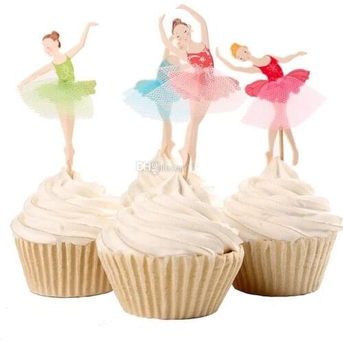 Cute Ballet Girl Cupcake Wrappers Decorating Inserted Card Stands 24pcs/bags For Birthday and Xmas Decoration Supplies