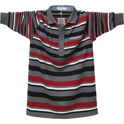 Plus Size 5XL Mens Classic Fit Long Sleeve 95% Cotton Pique Stripe Polo Shirt 2021 Spring and Autumn New Men Casual Polos