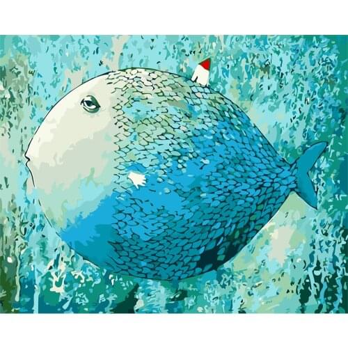 Blue Fish DIY Digital Painting By Numbers with Abstract Home Decor 40x50CM Kits Coloring Paint By Numbers for Kids Gift