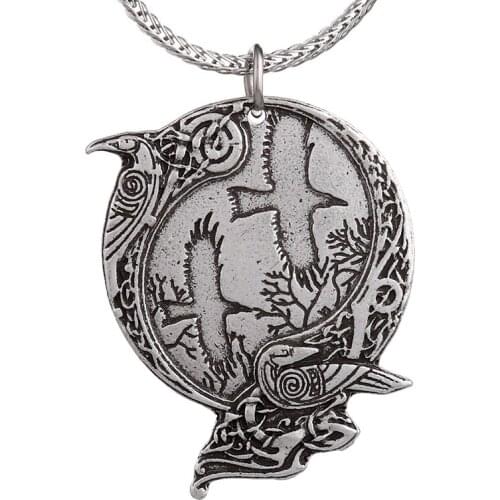 Norese Viking Double Sides Odins Raven Pendant Necklace XL-198
