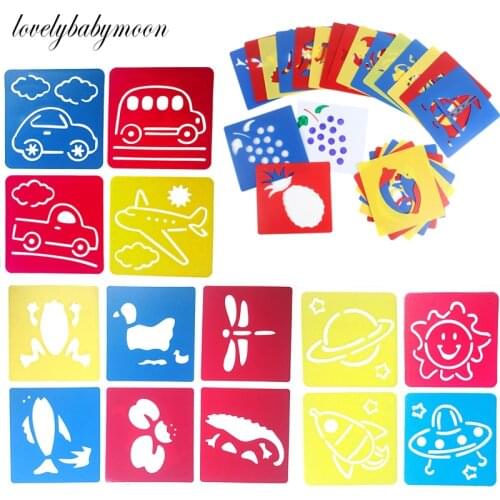 New DIY Childrens Painting Dinosaur Animal Car Template Pattern Stencils Suit Kids Painting Early Children Educational Toy Gift