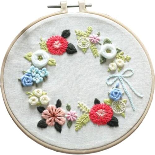 Full Range of Embroidery Starter Kits with Cross Stitch Hoop, Flower Pattern Embroidery Material Package for Beginner Adult