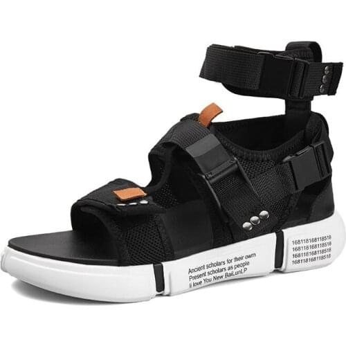 2019 Men Casual Canvas Gladiator Sandals Luxury Summer Male Basic Black Sandals Brand Buckle Strap Rome Flats Shoes Sandals