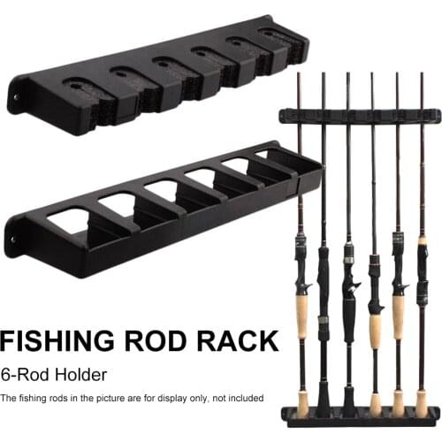 Fishing Rod Rack Vertical Wall Mount 6 Rod Holder Rack Fishing Pole Display Stand Fishing Accessories with 4 Mounting Screws
