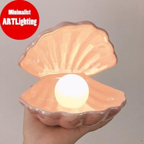 Shell Pearl Light LED Accent Lamp Portable Night Light Pearl In Shell Desktop Ornament Home Decor for Bedroom Living Room (Pink