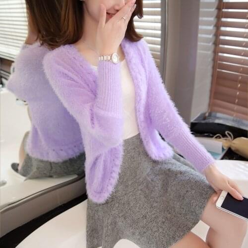 White Gray Sweater Cardigan Top Shawl Women Clothing Imitation Mink Velvet Spring Autumn Women Loose Large Size Short Knit Coat