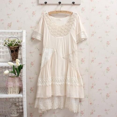 Harajuku Mori Girl Hollow Out Embroidery Dress Women Japanese Lace Floral Short Sleeved Flare Ruffles Female Kawaii Dress A004