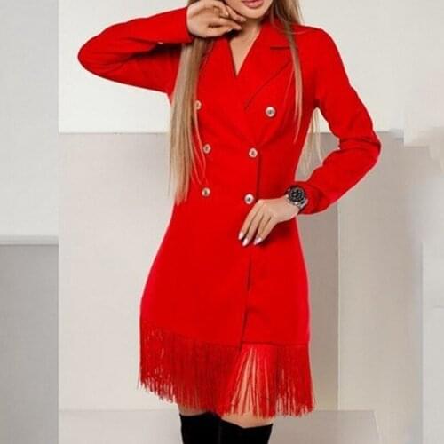 Autumn and Winter 2021 Office Lady Mini Black Tassel Dress Double-Breasted Slim-Fit Sexy Tassled Suit Jacket Dresses for Women