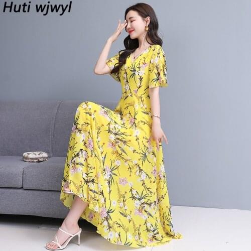 2021 Floral Chiffon Women Maxi Dress Spring Summer Elegant Bodycon Party Vestidos Vintage Casual Plus Size Boho Beach Midi Dress