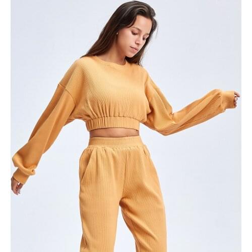 Womens Running Set Casual Fashion Long Sleeve Crop Top And Trousers Autumn Winter Sports Suit Jogger Set Gym Sportwear