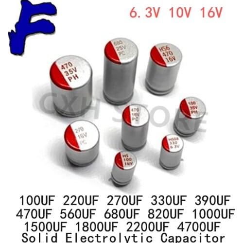 10Pcs DIP Solid Electrolytic Capacitor 6.3V 10V 16V 100UF 150UF 220UF 270UF 330UF 470UF 560UF 680UF 820UF 1000UF 1200UF 1500UF