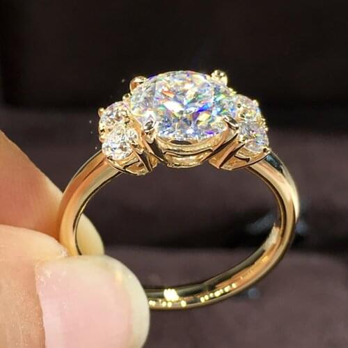 14K Au585 Yellow Gold Women Ring 5 Pcs Moissanite Diamonds 1 2 3 4 5 Carat Round Wedding Party Engagement Anniversary Ring