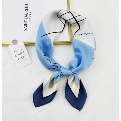 2021 Women Multifunction Polyester Silk Scarf Abstract Line Printed Casual Satin Small Square Wraps Head Scarves hijab 70x70cm