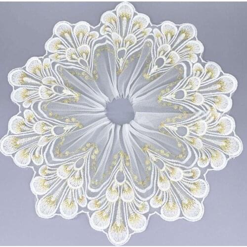 5Yards White Gold Handmade DIY Clothing Accessories Floral Embroidery Lace Fabric Curtains Sofa Lace Trim 18cm Width