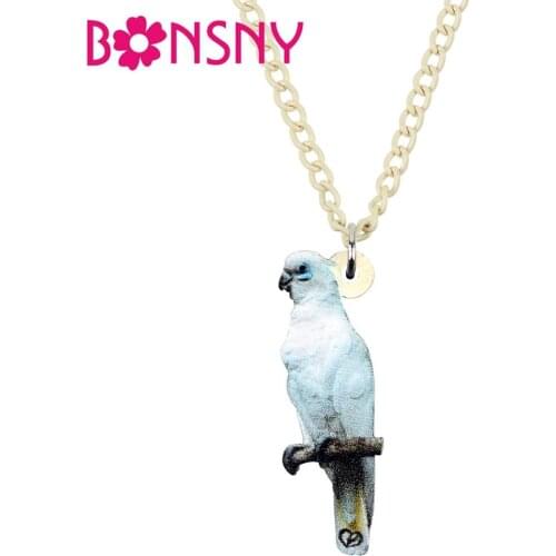 Bonsny Acrylic Sweet Bare-eyed Cockatoo Parrot Necklace Pendant Animal Birds Jewelry Women Girl Teen Charms Hot Gift 2019New Hot
