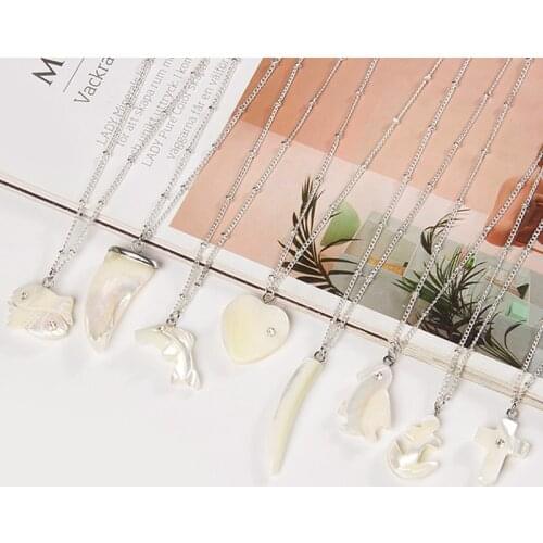 White Dainty Cute Mother of Pearl Shell Animal Cross Pendant Charm Necklace Personality Fashion Shell Letter Pendant For Women