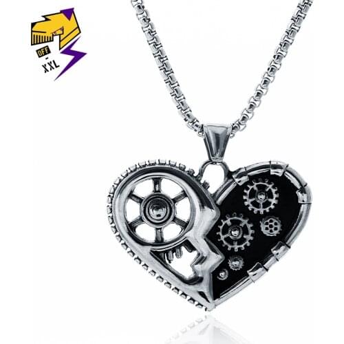 Rock Roll Biker Gear Pendant Necklaces Stainless Steel Silver Chains Heart Wheel Necklaces&Pendant Male Female Street Jewelry