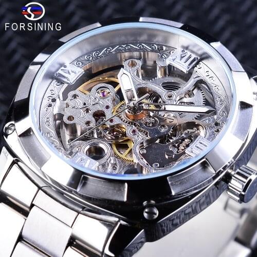 Forsining Mechanical Wristwatches Fashion Silver Mens Automatic Watches Top Brand Luxury Luminous Hands Waterproof Male Clock