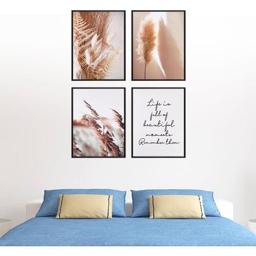 For Living Room Decor Wall Art Canvas Nordic Posters And Prints Painting Beige Reed Dried Flower Plants Landscape Wall Pictures