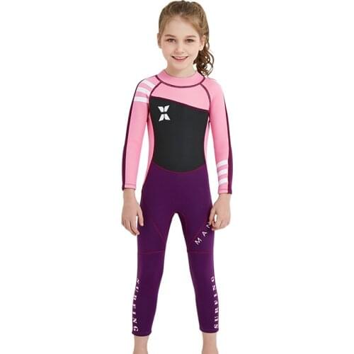 Long Sleeve Back Zipper Neoprene Children Diving Suit For Kids Girls Swimwear Hook & Loop Wetsuit 2.5MM Keep Warm Child Swimsuit