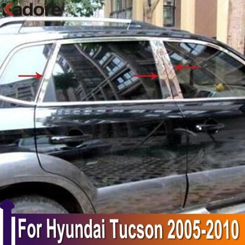 For Hyundai Tucson 2005-2008 2009 2010 Stainless Steel Car Pillar B+C Trim Cover Window Decoration Strip Exterior Accessories