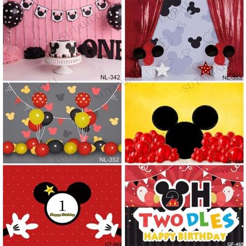 Mouse Birthday Backdrop Cartoon Party Pink Girl Decoration Kids Baby Shower Newborn Customize Background Photocall