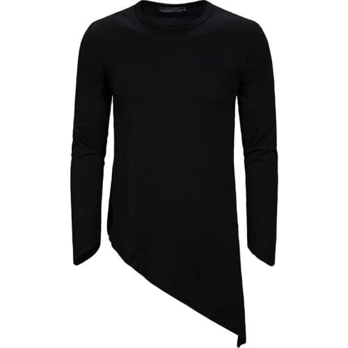 Irregular Hem Streetwear T Shirt Men 2020 Autumn New Long Sleeve Extra Long Tshirt Hip Hop Hi Street Tops Tees Camisetas Hombre