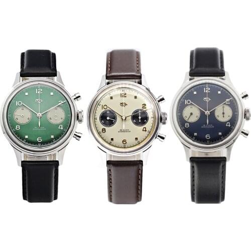 Classic RED STAR HK-ED 1963 Watches Men ST19 Seagull Movement Acrylic Sapphire Mechanical Hand Wind Military Chronograph Pilots