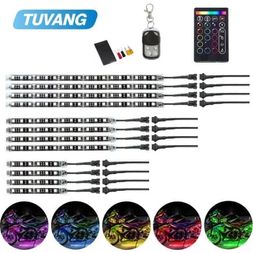 12Pcs Motorcycle Underbody RGB Led Light Kit Strips Car Multi-Color Accent Glow Neon Flashing Lights Lamp with Wireless Remote