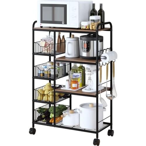 Kitchen Shelf Receives Movable Trolley With Wheel Landing Multi-layer Microwave Oven Storage Vegetable Bowl And Pot Shelf