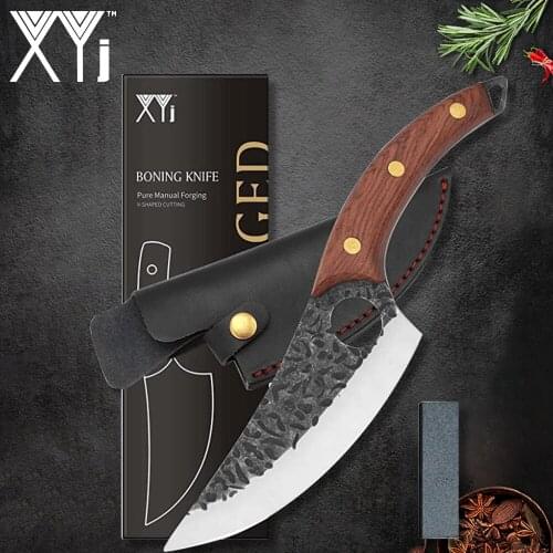 XYj 3PCS Chopper Chef Stainless Steel Knives Set Serbian Chef Cleaver Butcher Knife Sharpening Stone With Gift Box Tools