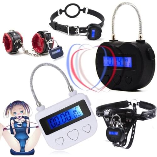USB Charging Time Lock Electronic Timer Slave Hand Cuffs Ankle Cuffs Penis Cage Gag Lock SM Bondage Chastity Sex Toys For Couple