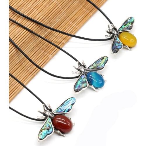 Natural Stone Agates Crystal 37x35mm Insects Shape Tiger Eye Blue Sand Necklace Pendant for Women Jewelry Gift Length 55cm