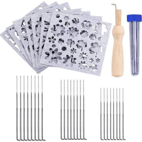 Nonvor 7Pcs Needle Felting Applique Mold Template Stencil Hand Embroidery Pattern Supplies with 1 Wooden Handle DIY Craft