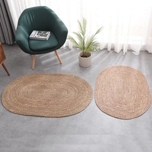 Rattan Hand Woven Carpet Round Rattan Mat Household Goods Living Room Bedroom Rug Simple Grass Mat Photography Decoration