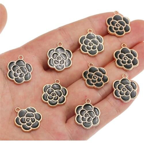10pcs/lot Black White Enamel Rose Flowers Charms Alloy Pendant For Women DIY Bracelet Necklace Jewelry Making Accessories