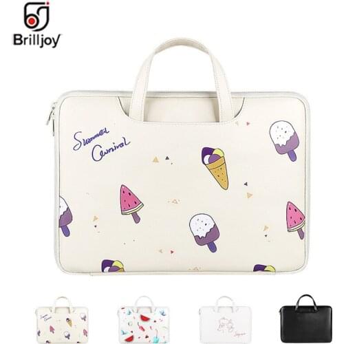 Brilljoy Unisex Briefcase Portable Men PU Leather 13.3 14.1 15.4inch Cartoon Tablet Laptop Sleeve Bag Cute Printed Computer Bags
