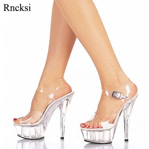 Rncksi Full Clear Crystal 15CM Super High Heel Platforms Pole Dance/Performance/Star/Model Shoes, Wedding Sandals Shoes